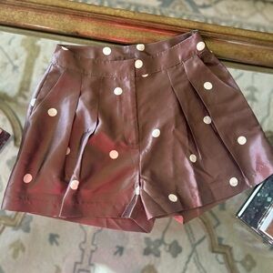 MABLE Brown and White Polka Dot Pleated silky shorts size medium